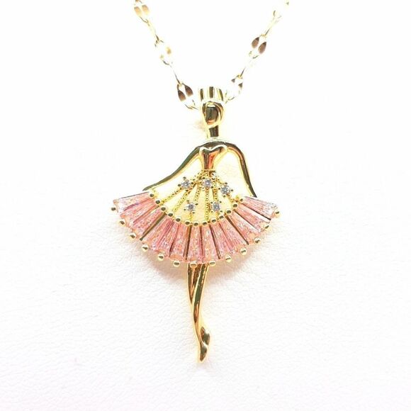Ballet Dancer Necklace Gold Plated Stainless Steel Ballerina Pink New - Picture 1 of 5